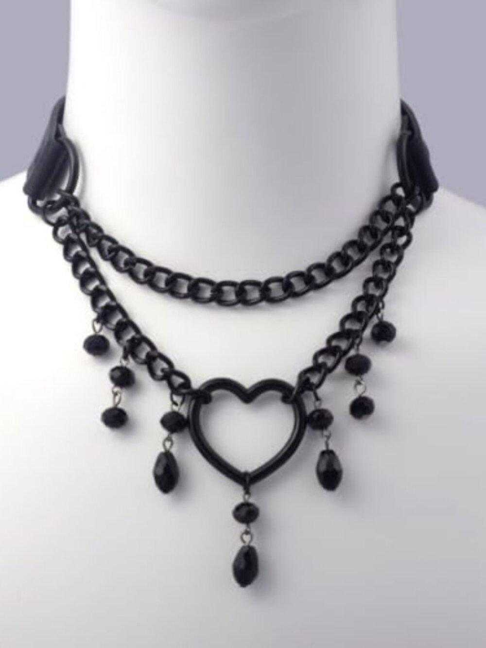 Goth Black Beaded Choker Necklace For Woman, Gothic Heart Choker Collar